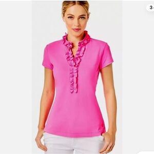 LILLY PULITZER PINK RUFFLE POLO LUXLETIC WOMEN’S SIZE SMALL